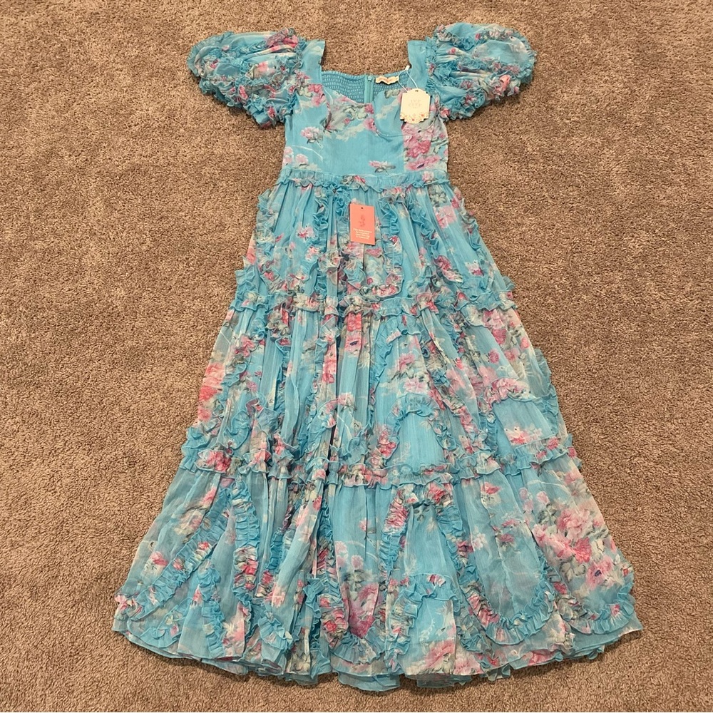 Ivy City Co Blue Floral Maxi Dress nwt